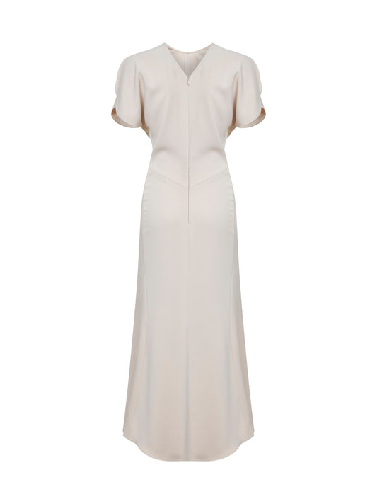 Abito midi Arteta in cady crema con arricciatura