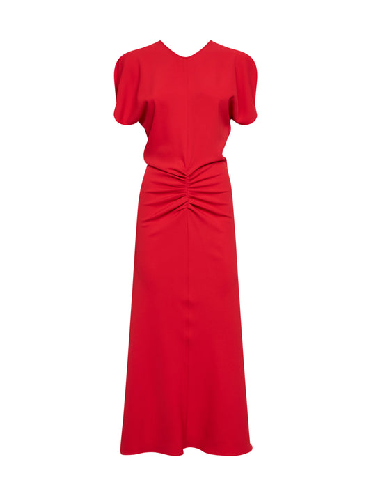 Abito midi Arteta in cady fuoco con arricciatura