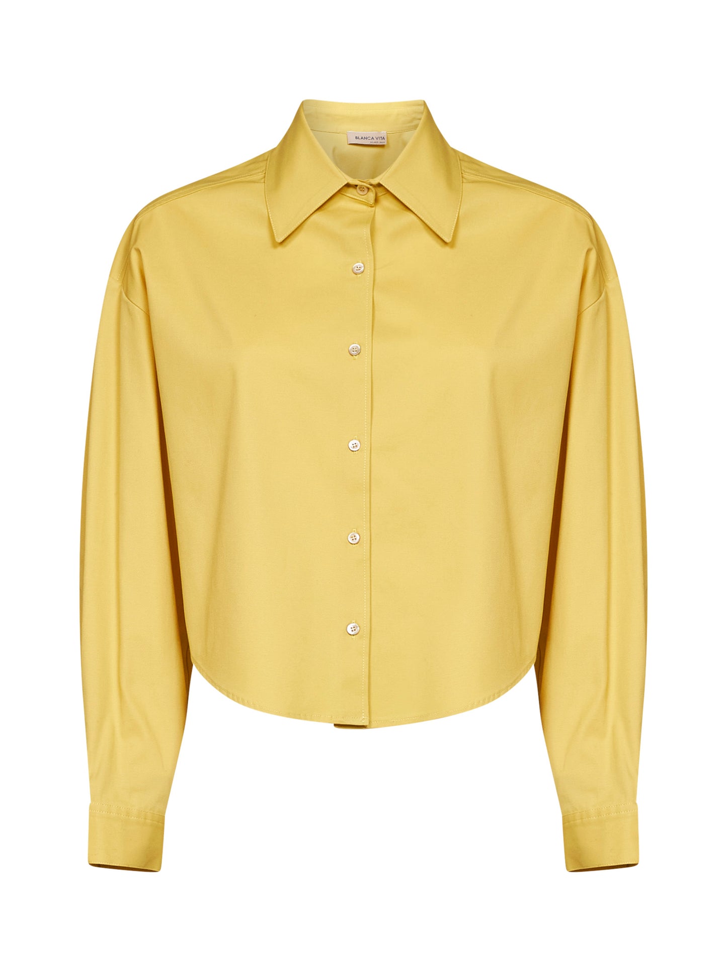 Camicia crop Celta in popeline stretch giallo olio