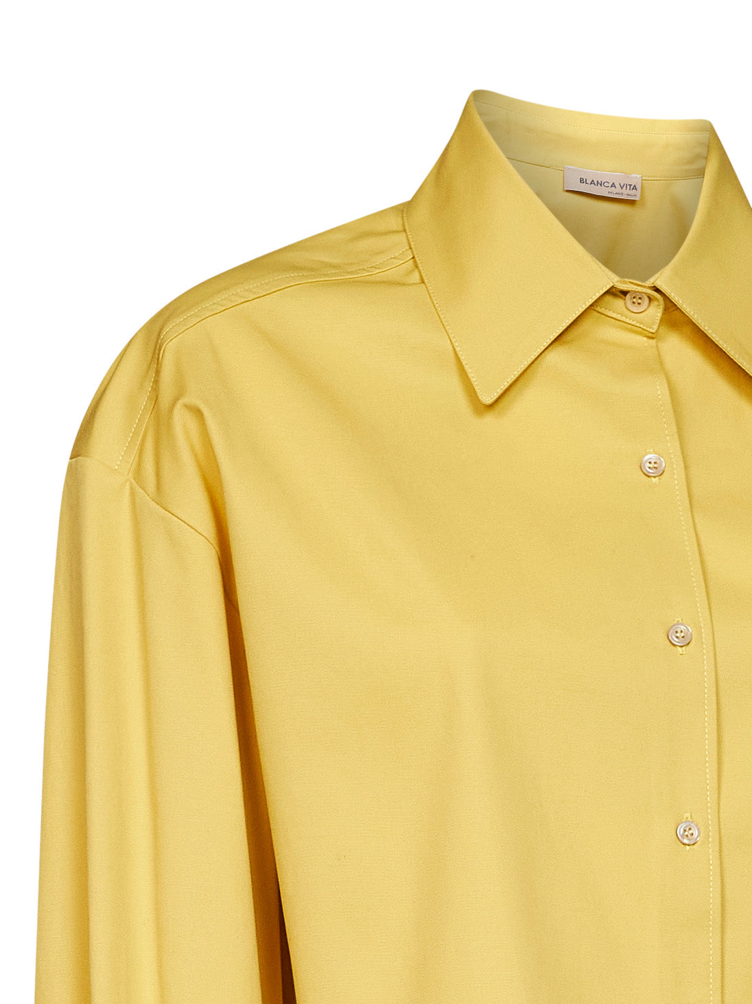 Camicia crop Celta in popeline stretch giallo olio