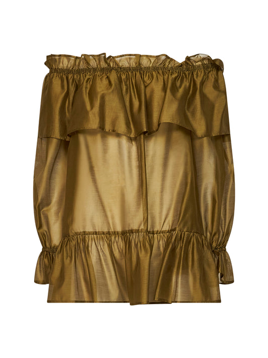 Avocado voile Cevil off-the-shoulder tunic