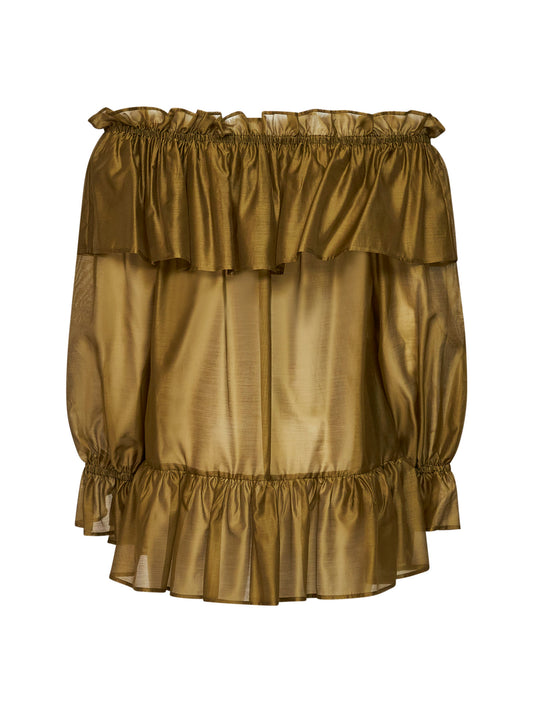 Avocado voile Cevil off-the-shoulder tunic