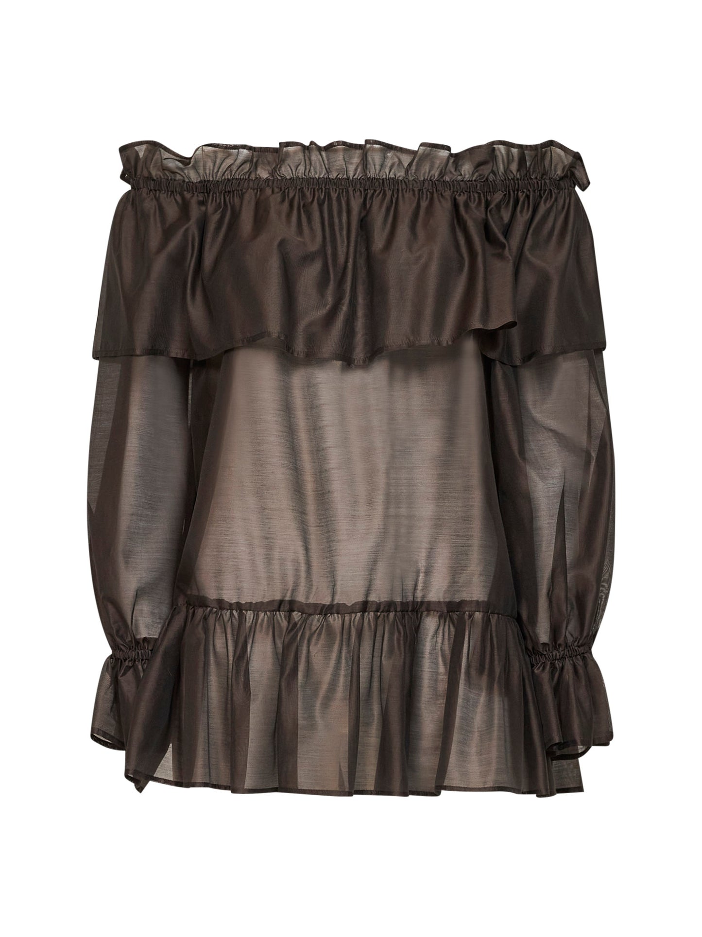 Mocha voile Cevil off-the-shoulder tunic