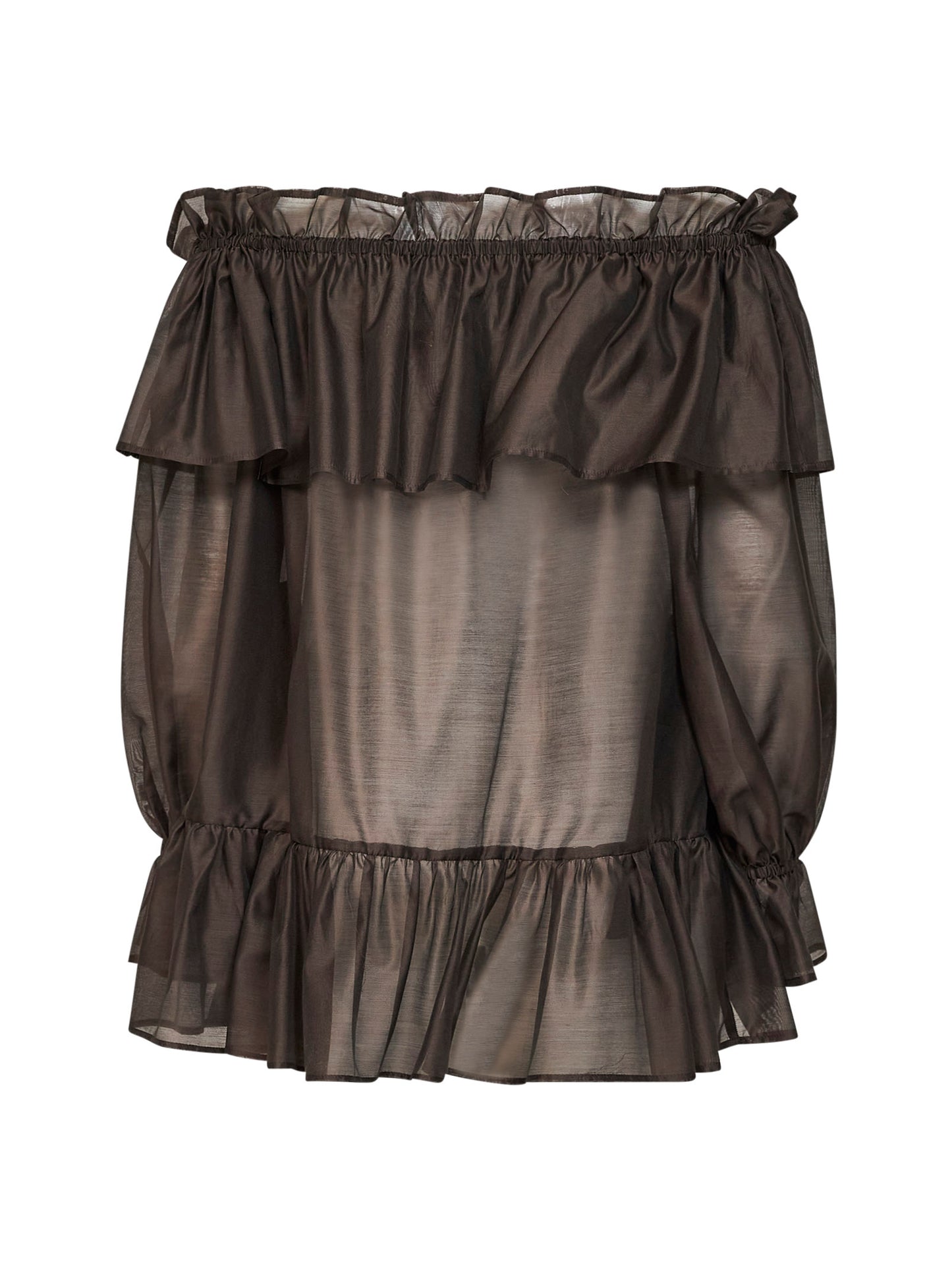 Mocha voile Cevil off-the-shoulder tunic