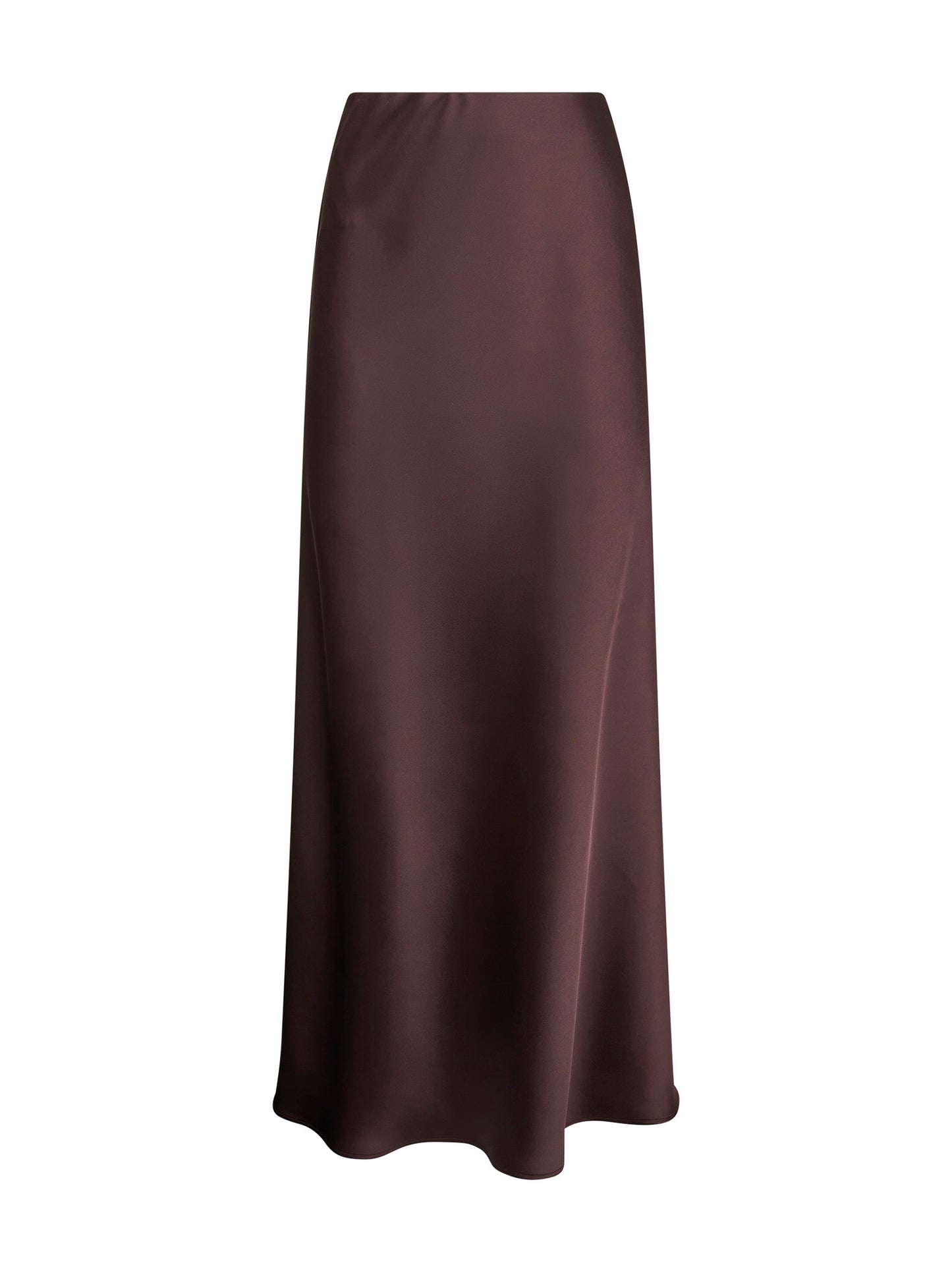 Coffee satin Garra long flared skirt