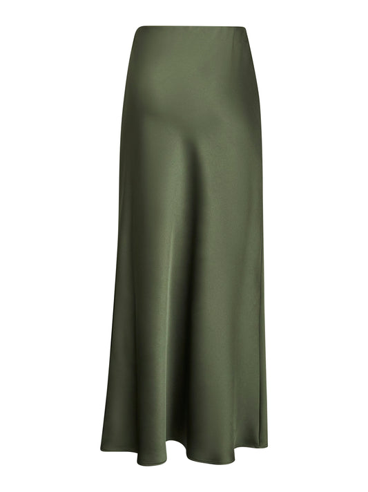 Green satin Garra long flared skirt