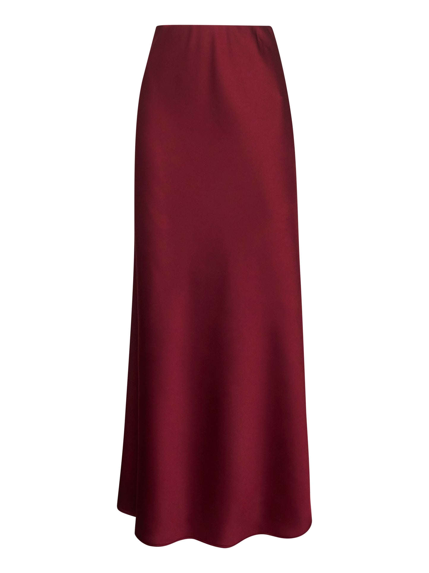Burgundy satin Garra long flared skirt