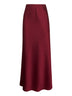 Burgundy satin Garra long flared skirt