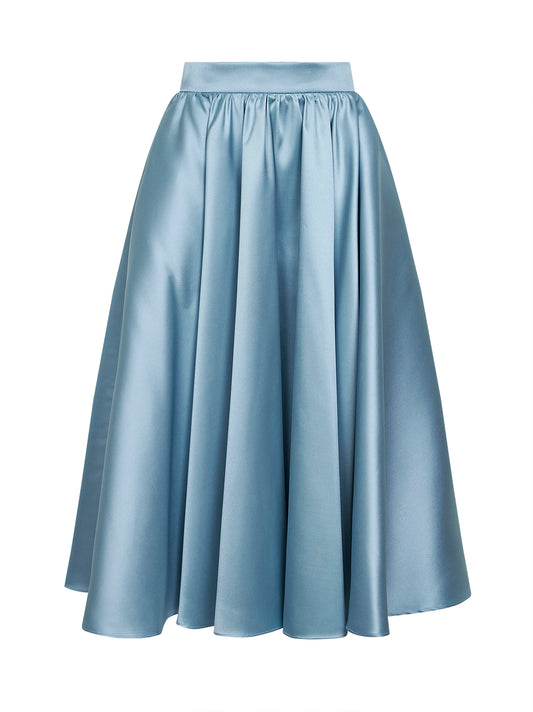 Gonna midi a ruota Geky in raso azzurro polvere