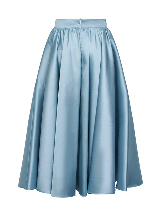 Gonna midi a ruota Geky in raso azzurro polvere