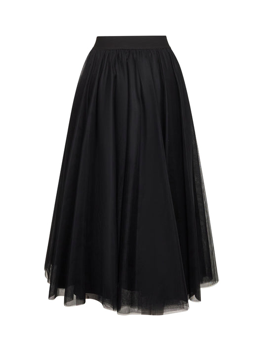 Gonna lunga ampia Gerby in tulle onice