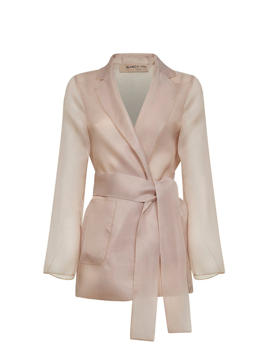 Giacca con cintura Gileda in organza beige