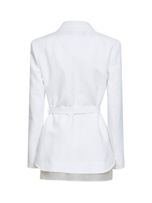 Giacca con cintura Goody in viscosa e lino bianco