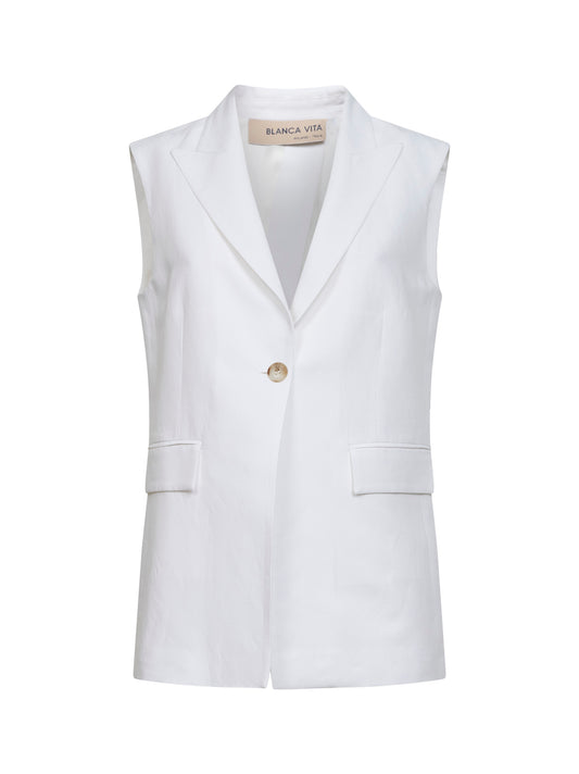 Gilet Grifea in viscosa e lino bianco