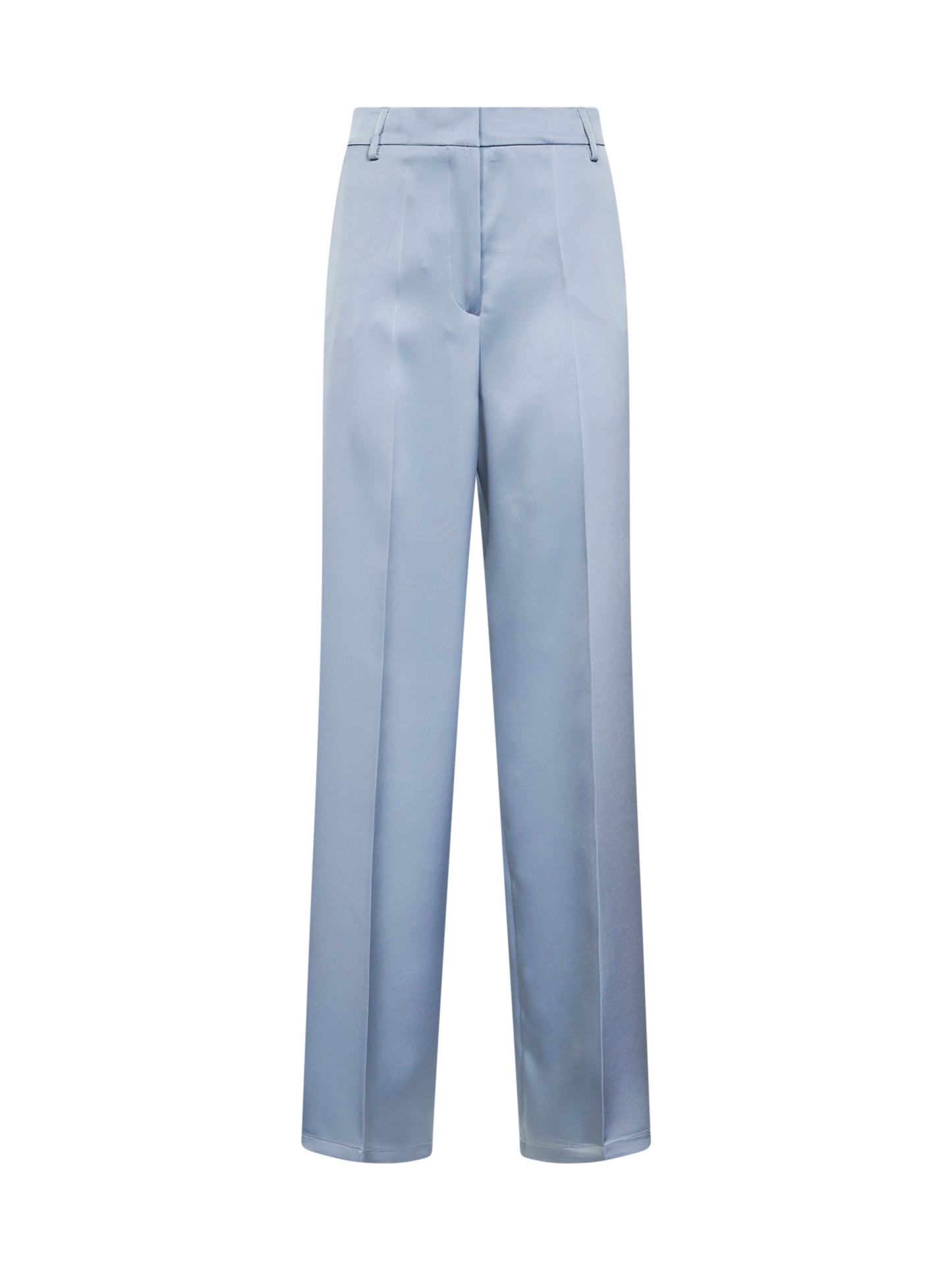 Pantaloni dritti Pisa in raso azzurro polvere