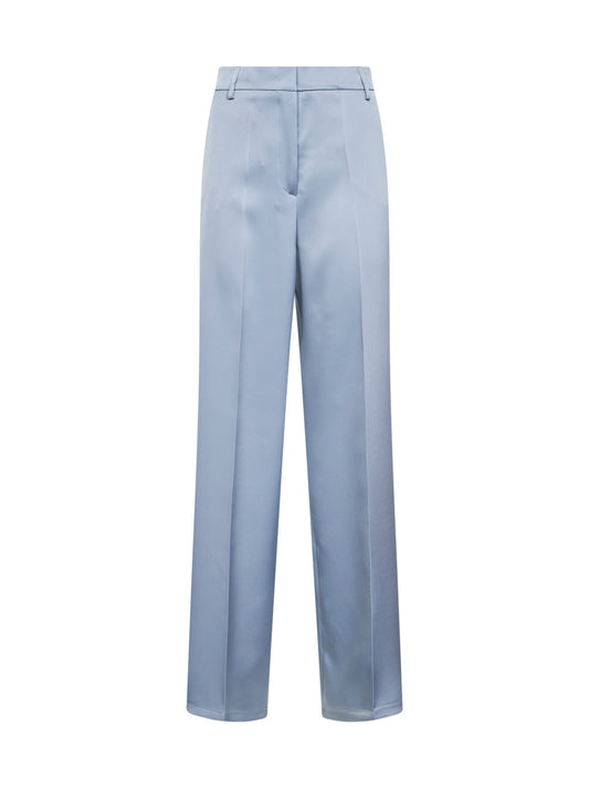 Pantaloni dritti Pisa in raso azzurro polvere