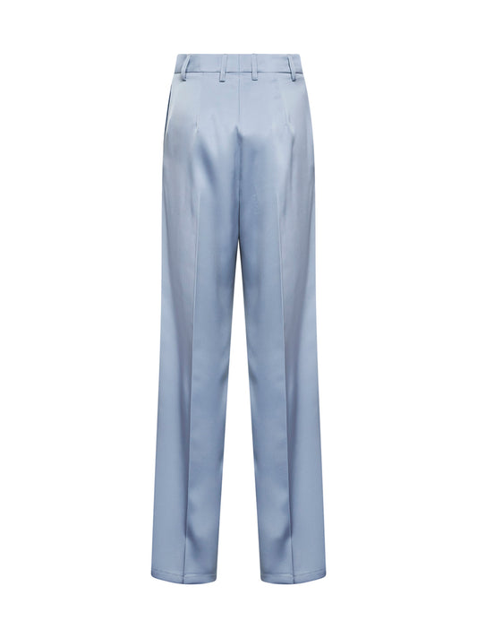 Pantaloni dritti Pisa in raso azzurro polvere
