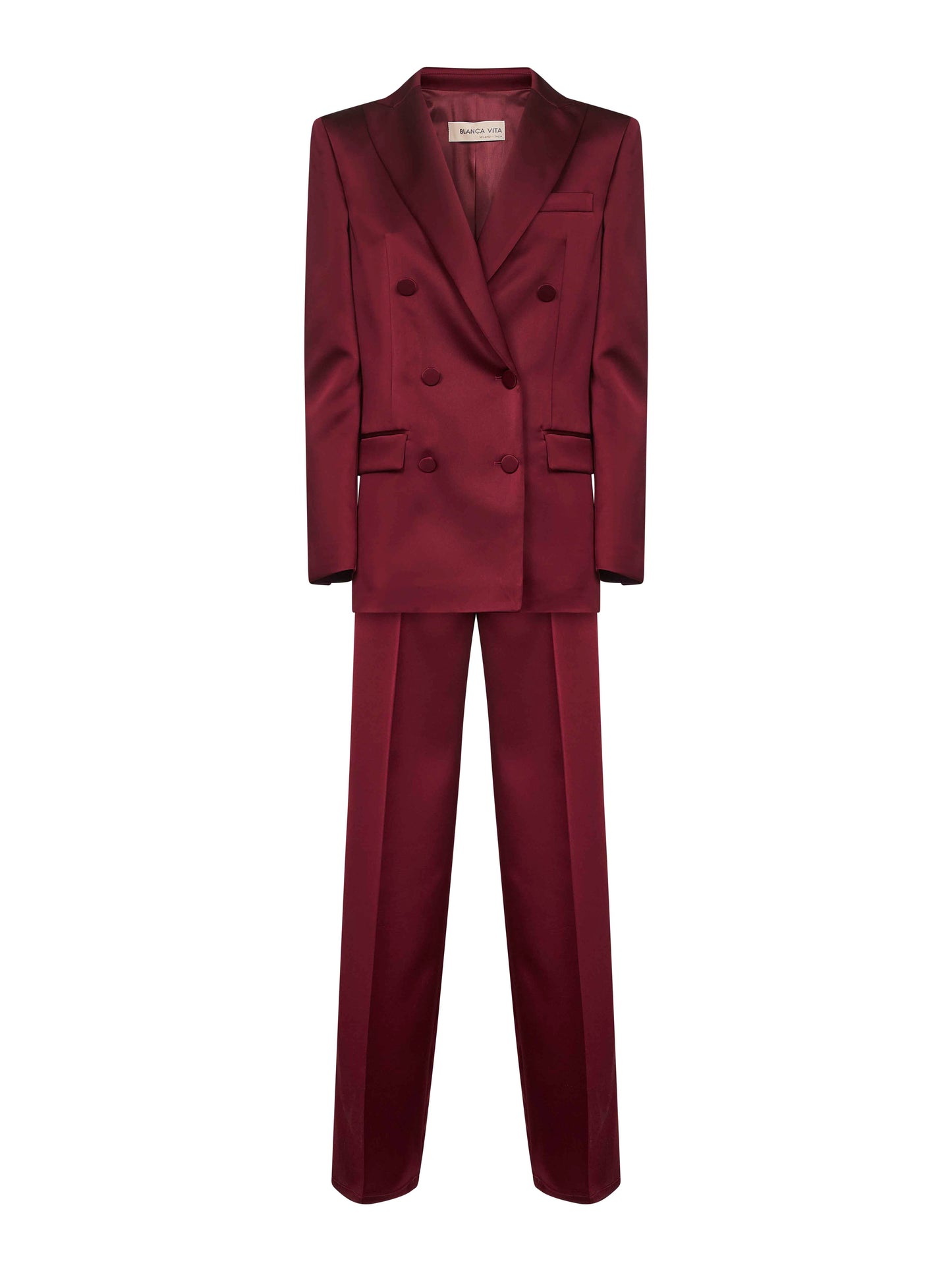 Burgundy satin Telvera suit
