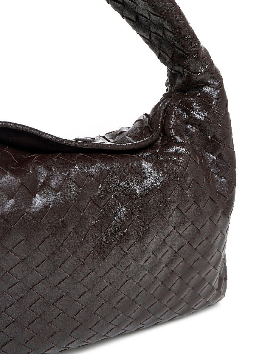 Tote bag media in pelle con motivo Intrecciato Hop