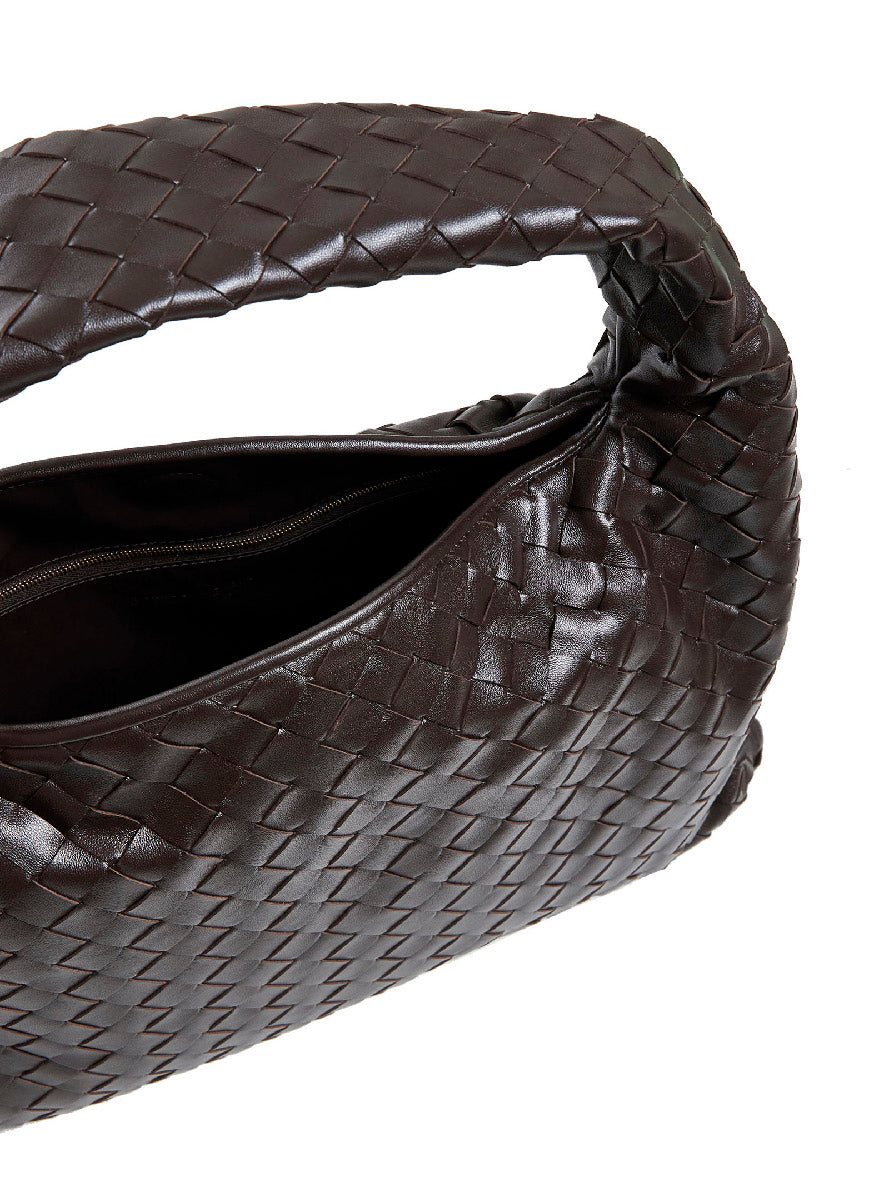 Tote bag media in pelle con motivo Intrecciato Hop