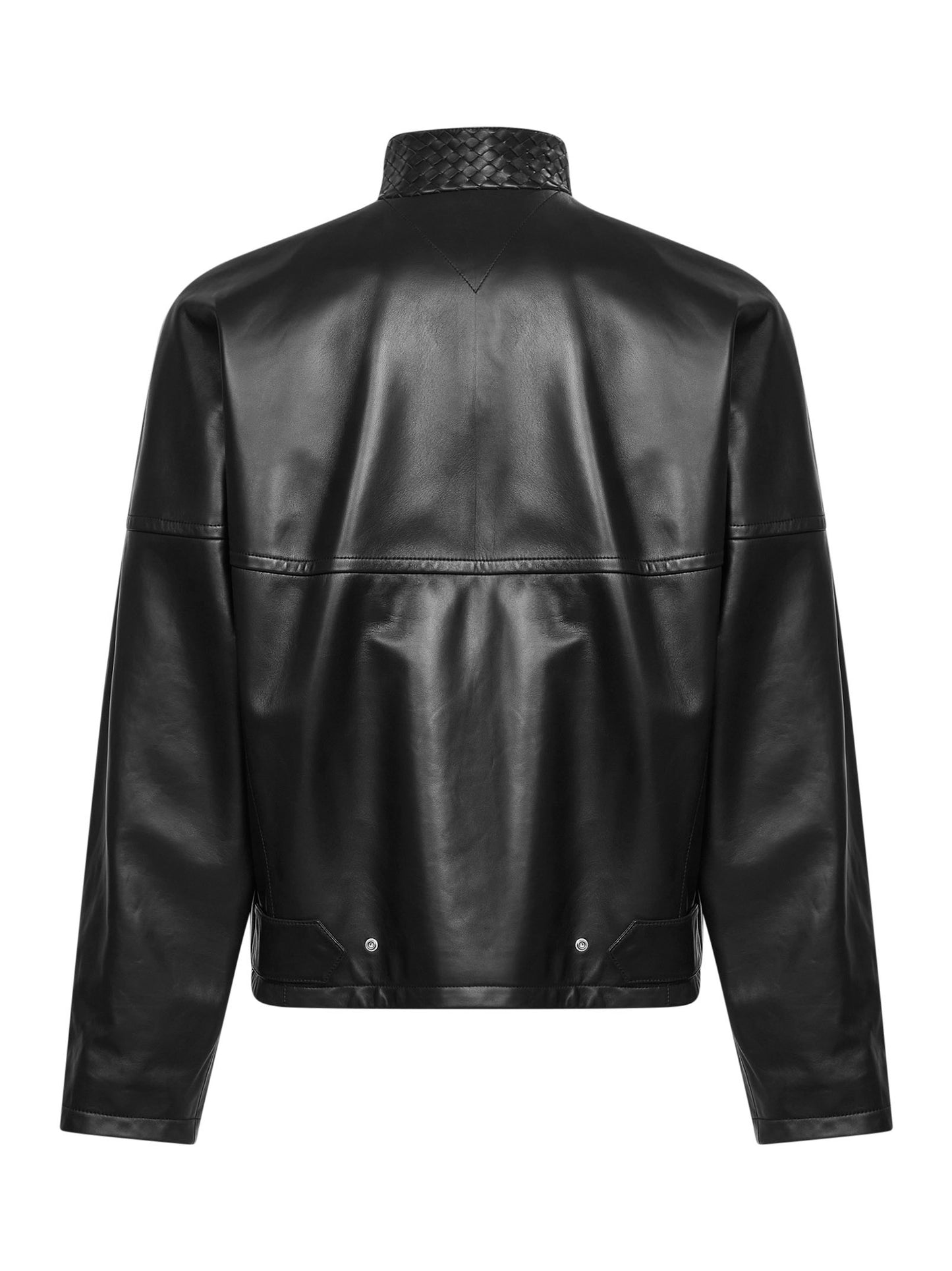 Giacca bomber in nappa nera con collo Intrecciato