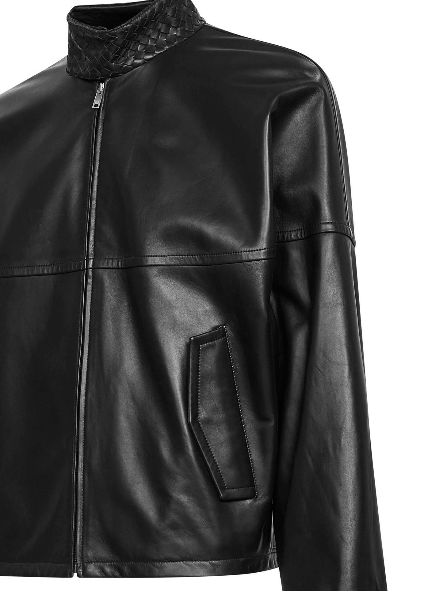 Giacca bomber in nappa nera con collo Intrecciato
