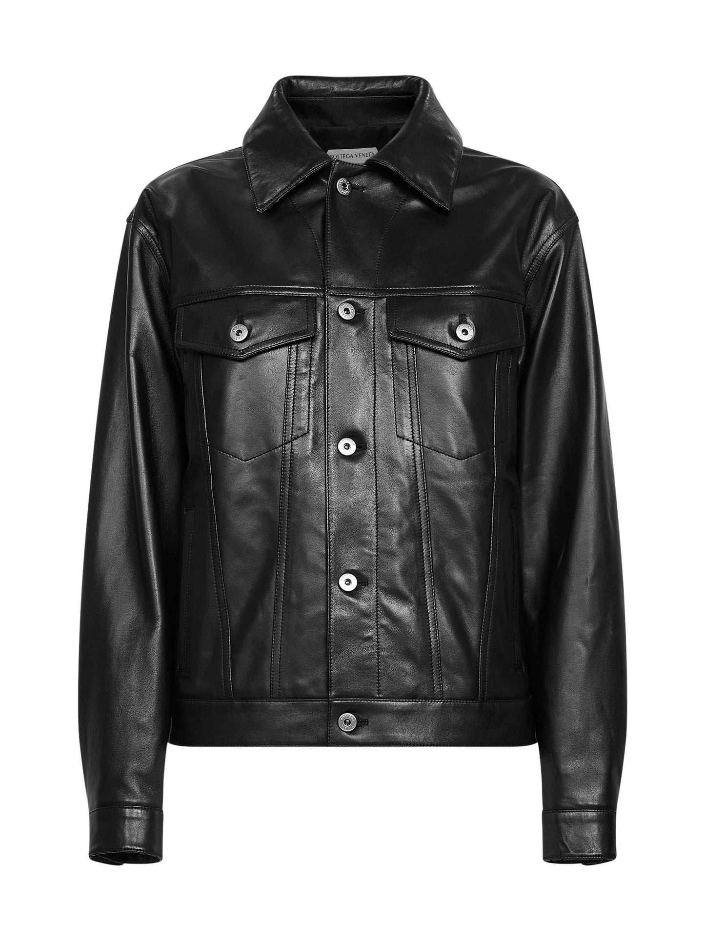 Giubbino in nappa nera con bandana in pelle Intrecciato