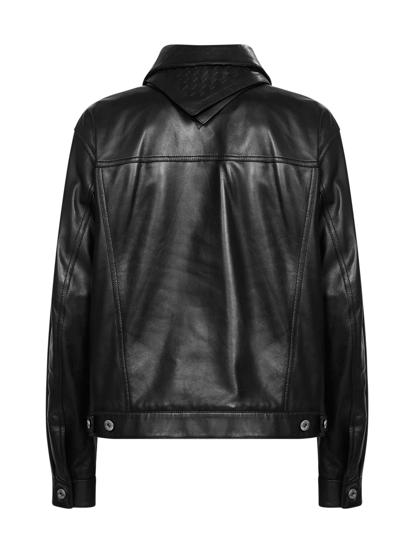 Giubbino in nappa nera con bandana in pelle Intrecciato