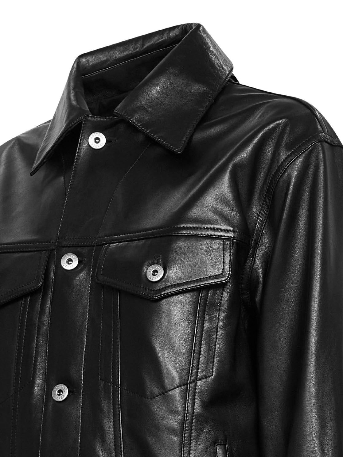 Giubbino in nappa nera con bandana in pelle Intrecciato