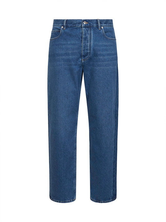 Jeans a gamba ampia in denim blu medio