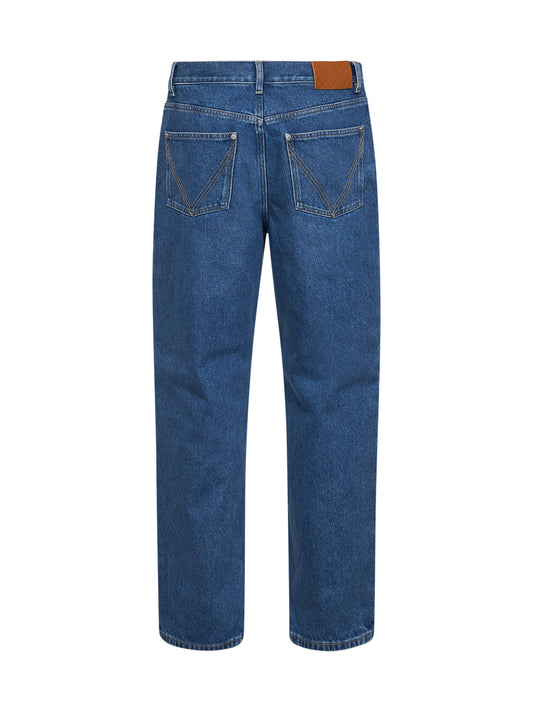 Jeans a gamba ampia in denim blu medio