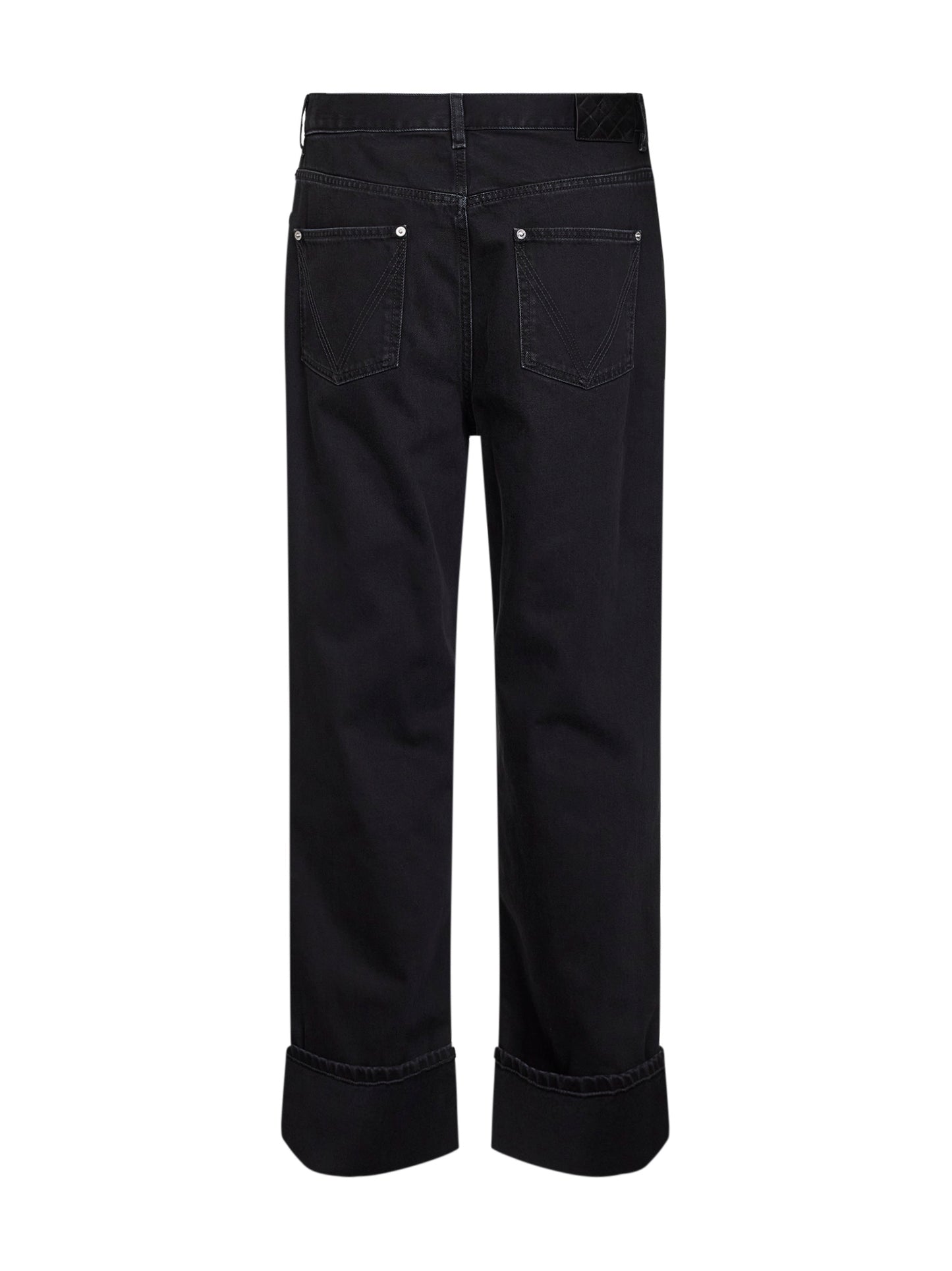 Black denim straight-leg turn-up jeans