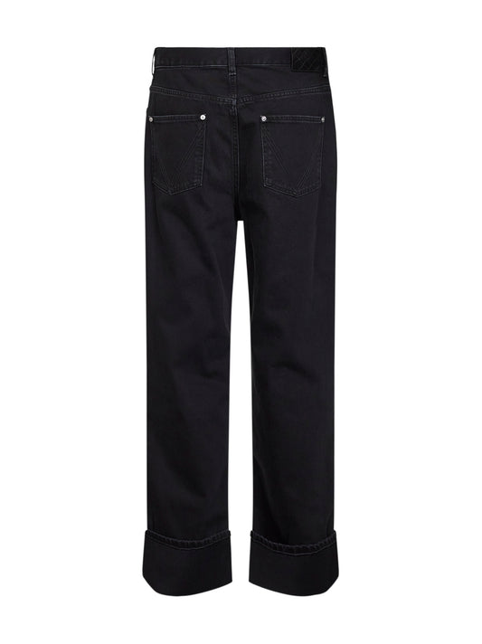 Black denim straight-leg turn-up jeans