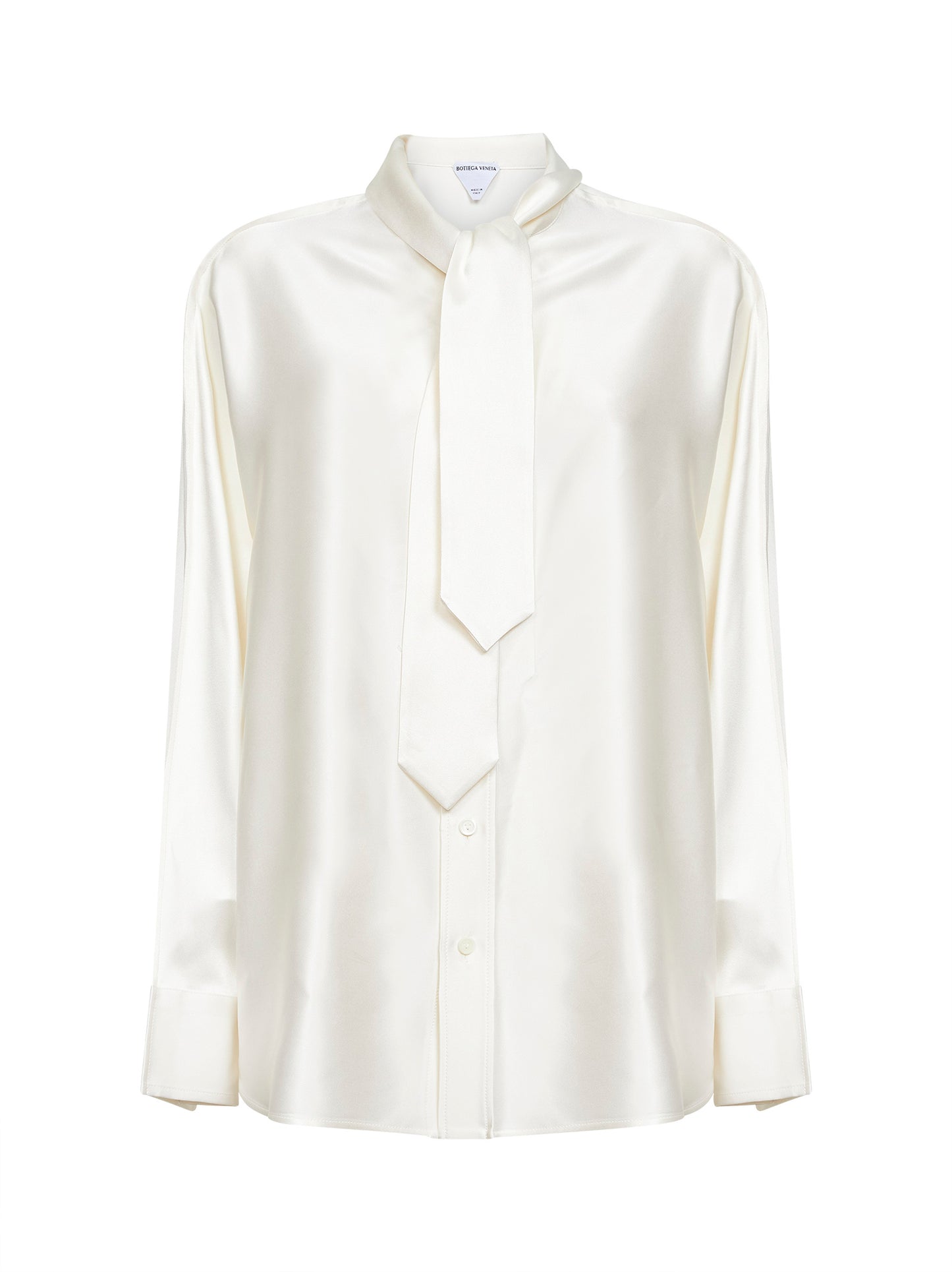 Camicia oversize con cravatta in satin di seta fluida gesso
