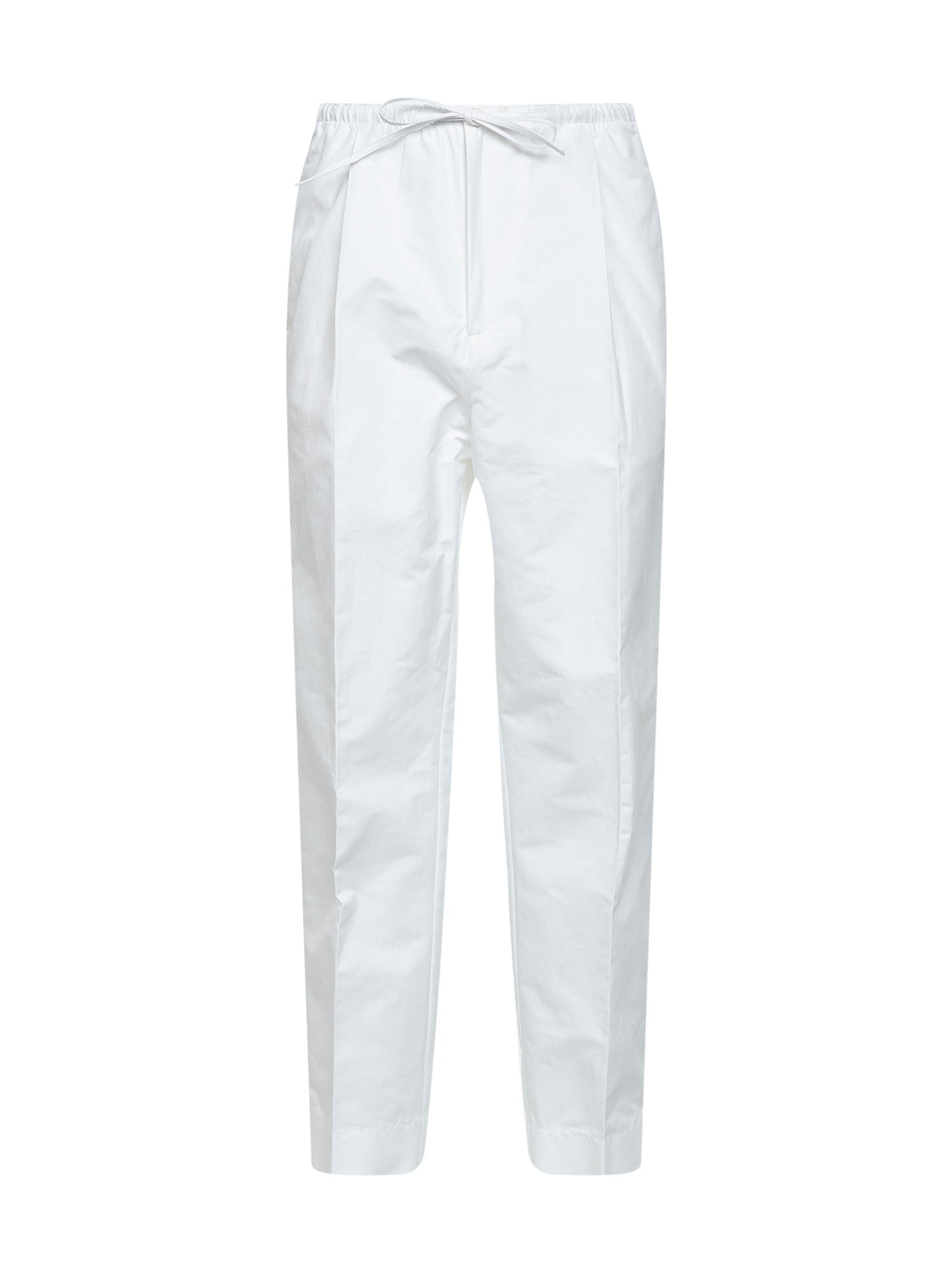White cotton poplin drawstring trousers