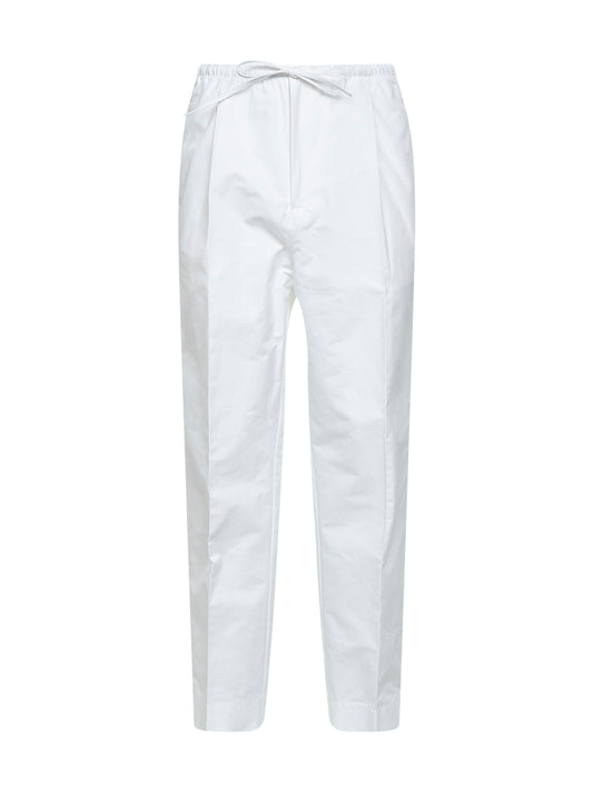 White cotton poplin drawstring trousers