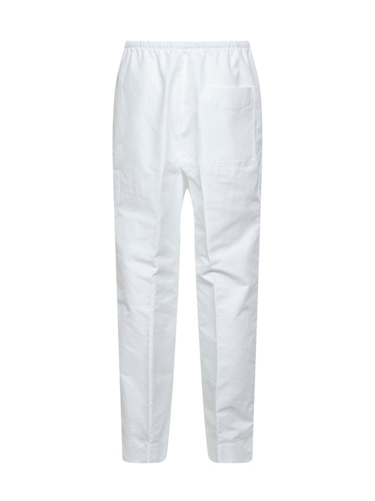 White cotton poplin drawstring trousers