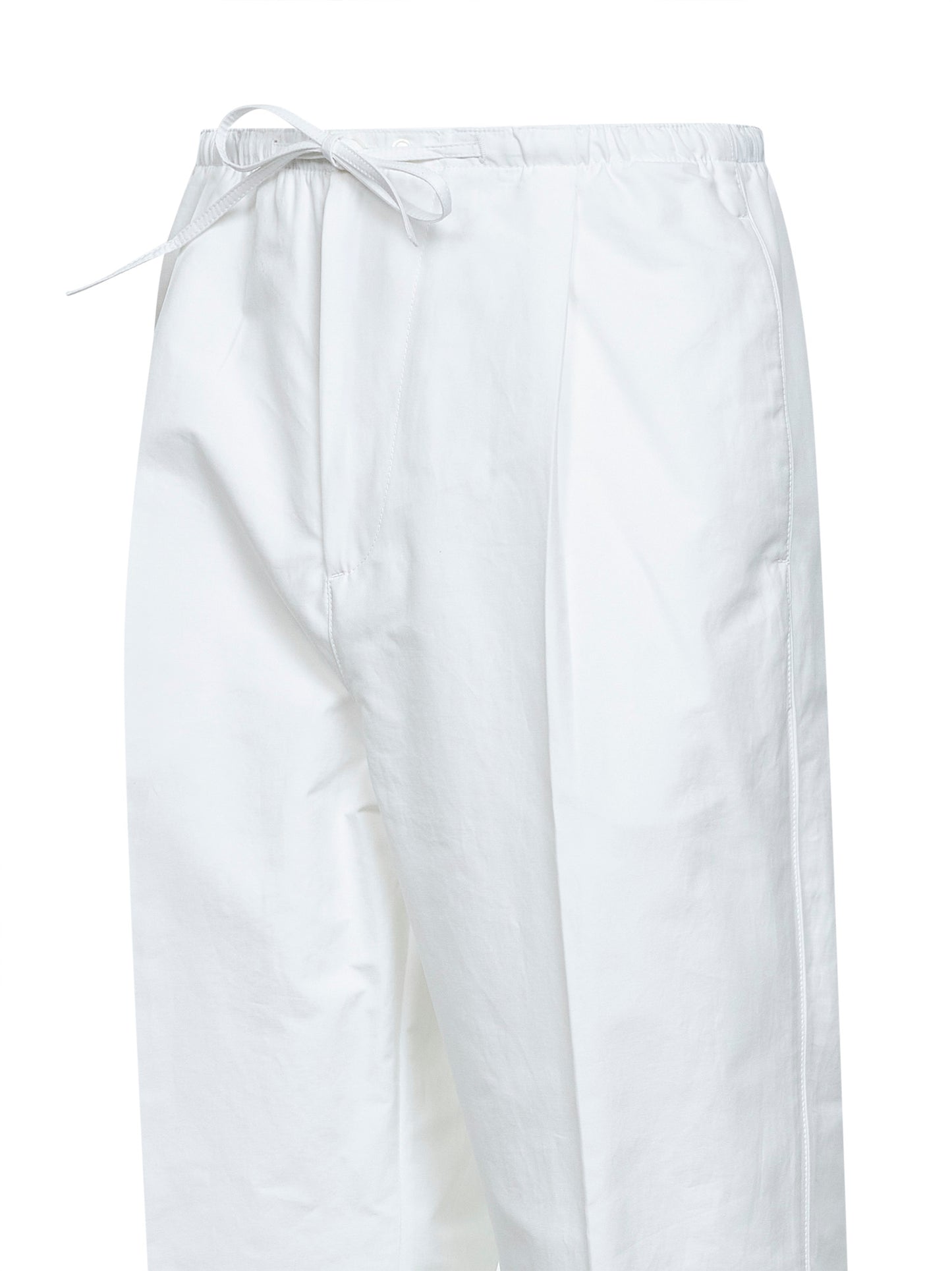 White cotton poplin drawstring trousers