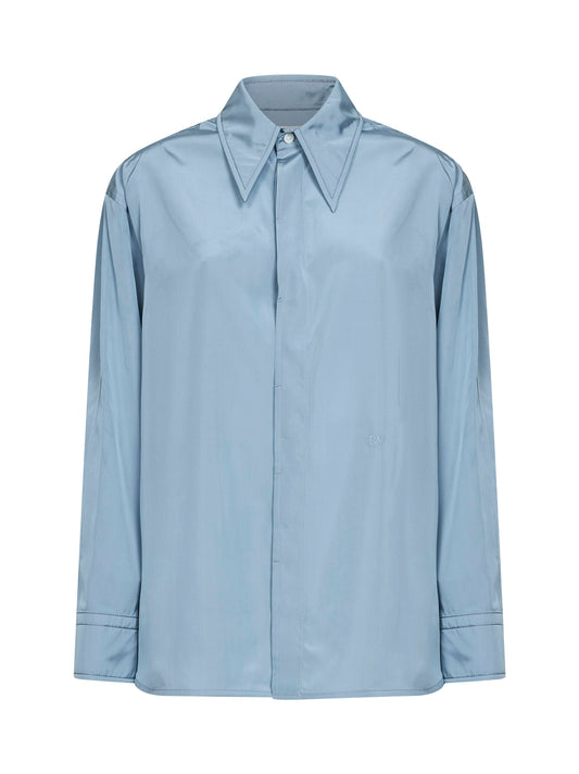 Camicia in viscosa e seta parachute azzurra
