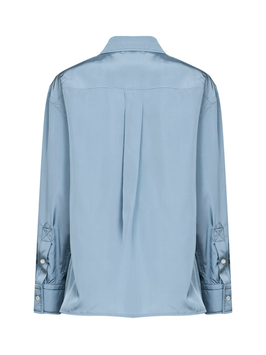 Camicia in viscosa e seta parachute azzurra