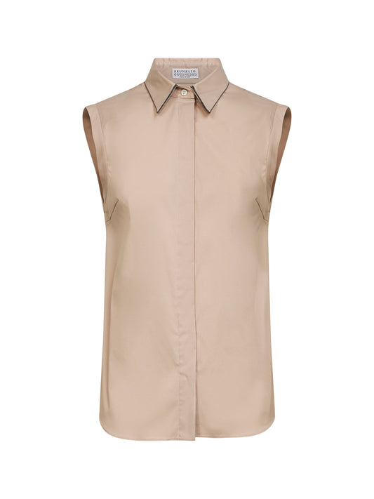 Light brown Shiny Trim poplin shirt
