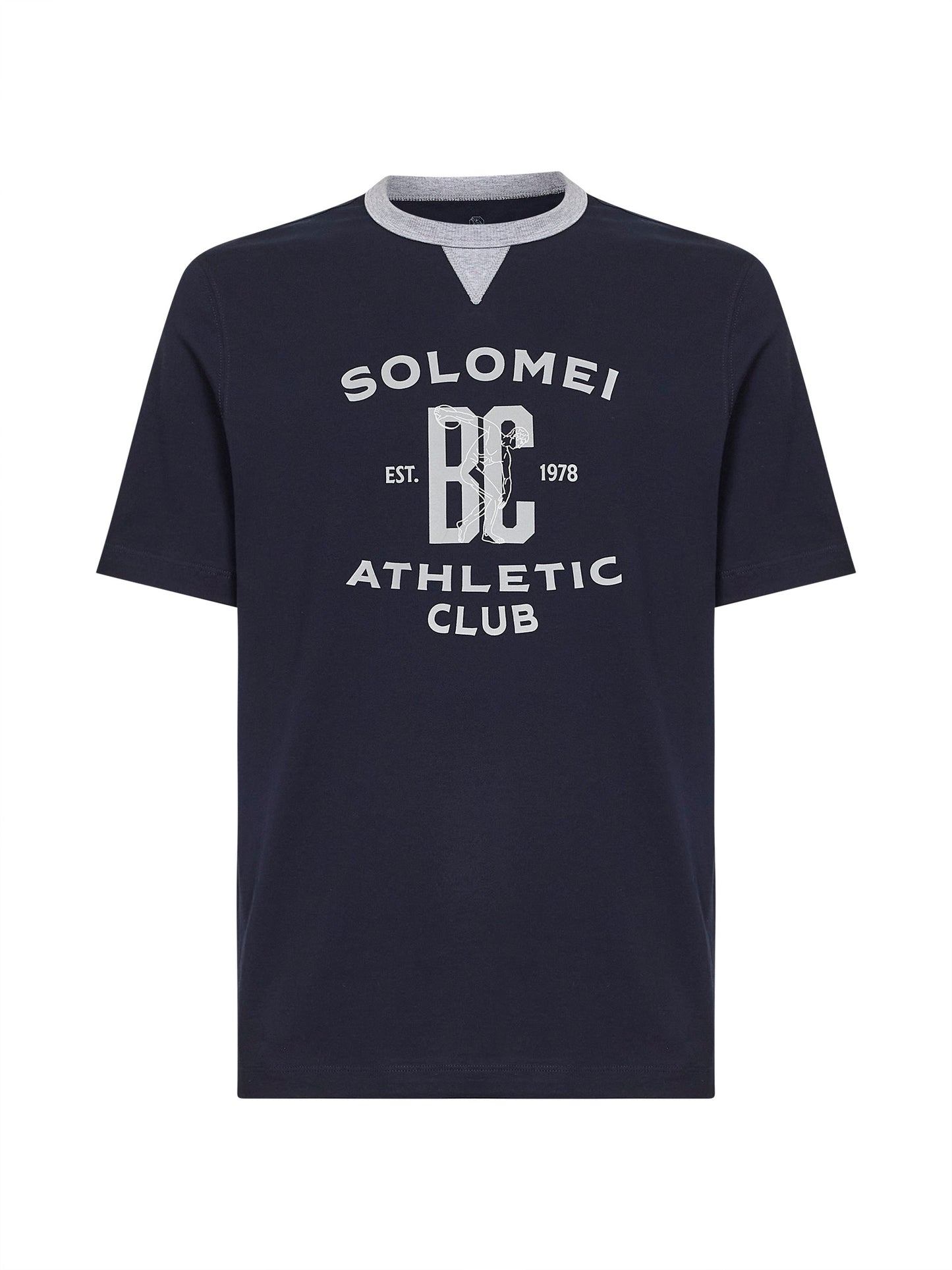 T-shirt in jersey di cotone cobalto con stampa