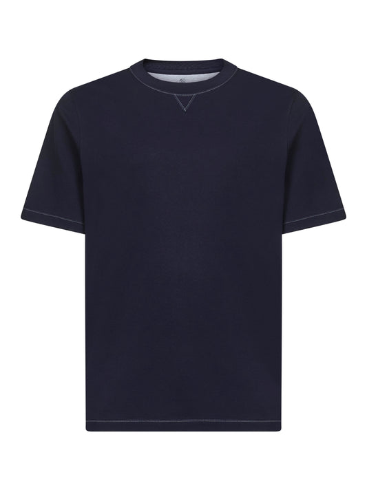 T-shirt girocollo blu con stemma Solomeo