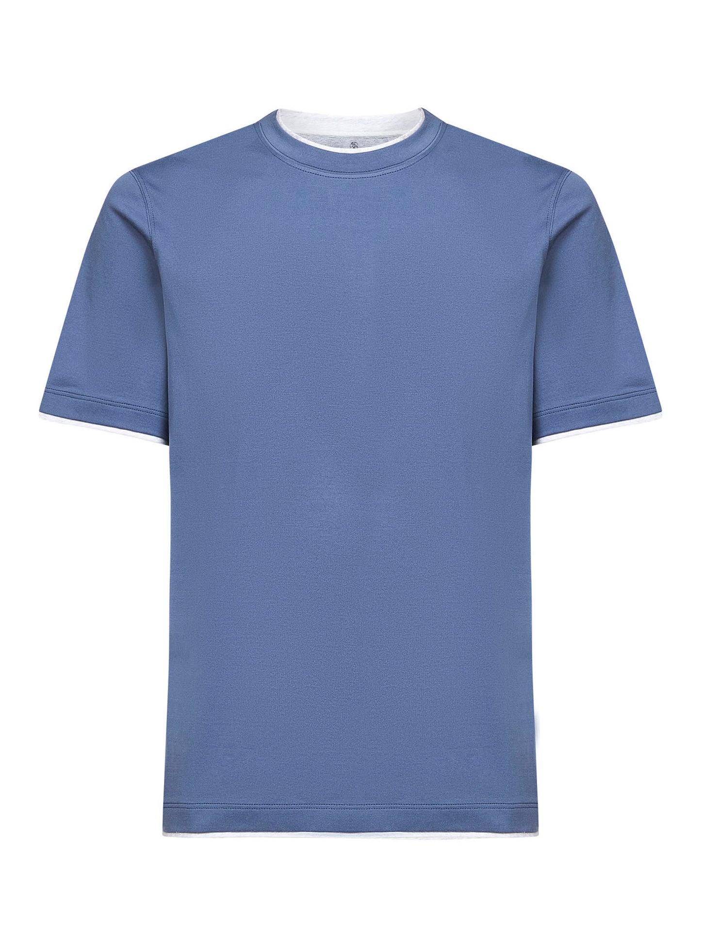 T-shirt in cotone azzurro con Faux Layering