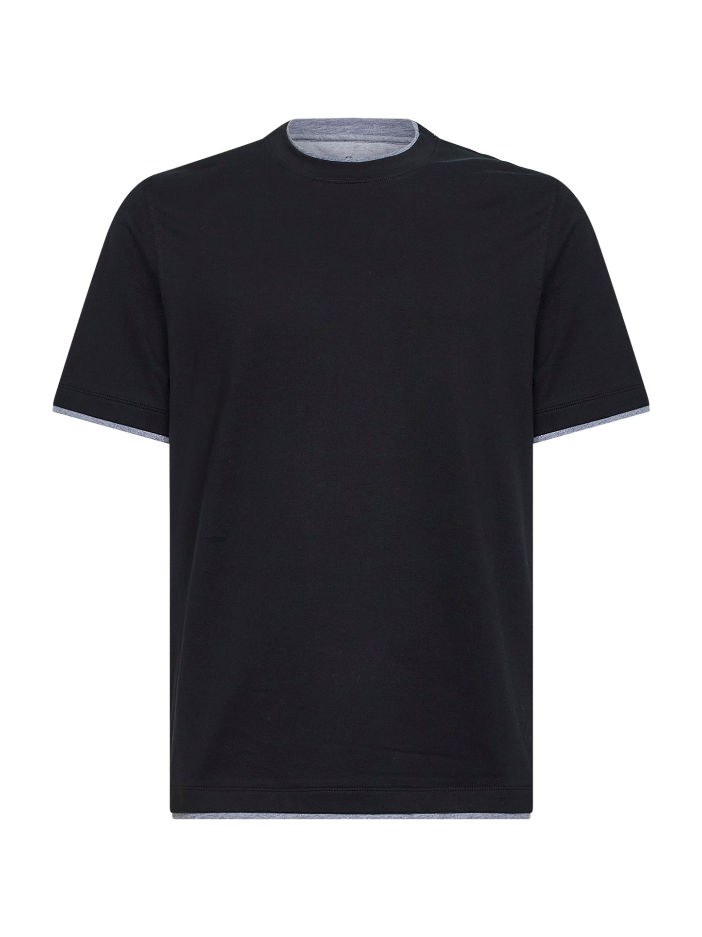 T-shirt in cotone nero con Faux Layering