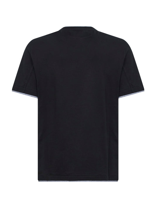 T-shirt in cotone nero con Faux Layering