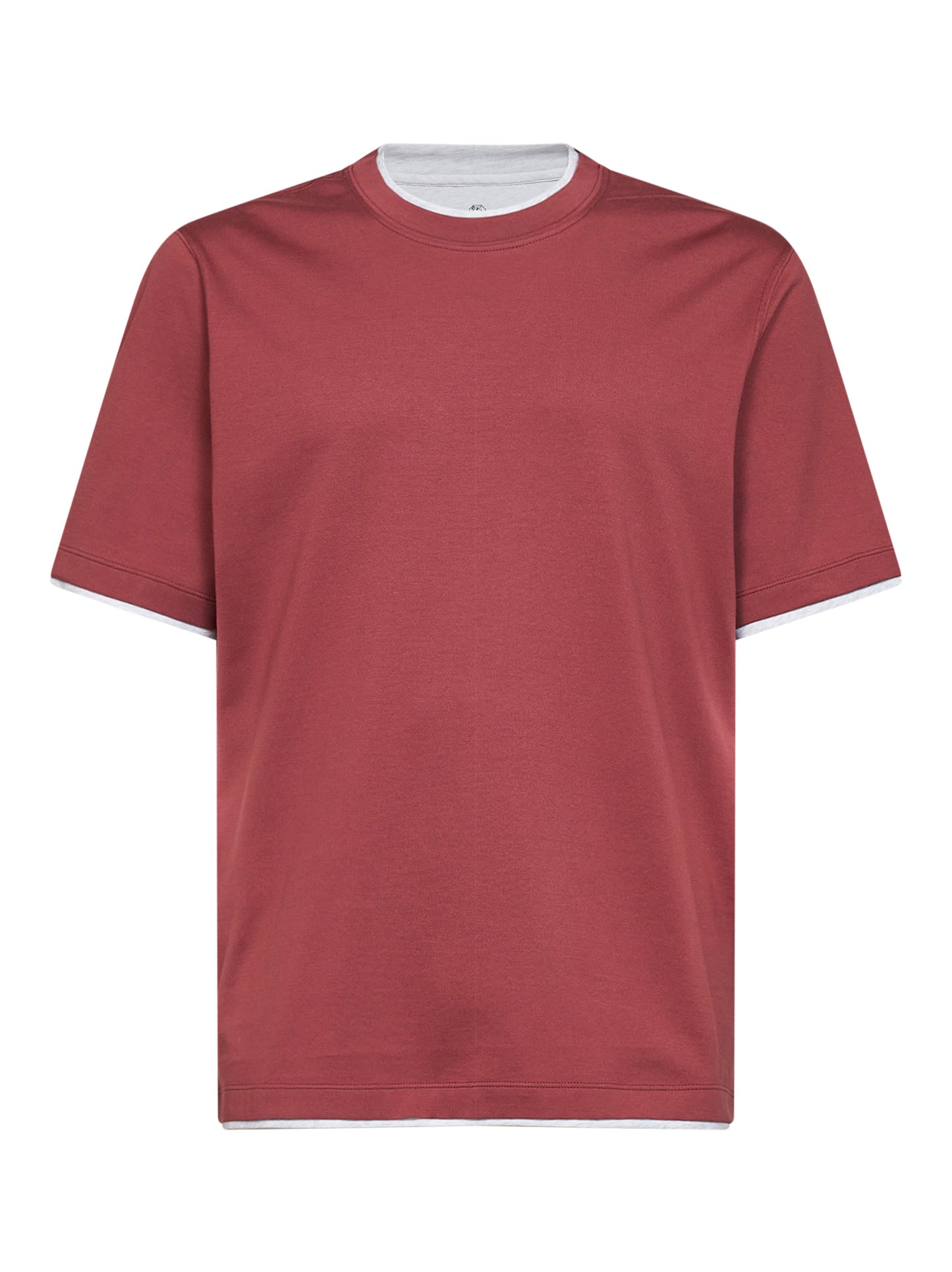 T-shirt in cotone corallo con Faux Layering
