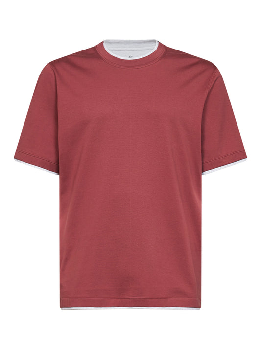 Coral cotton Faux Layering T-shirt