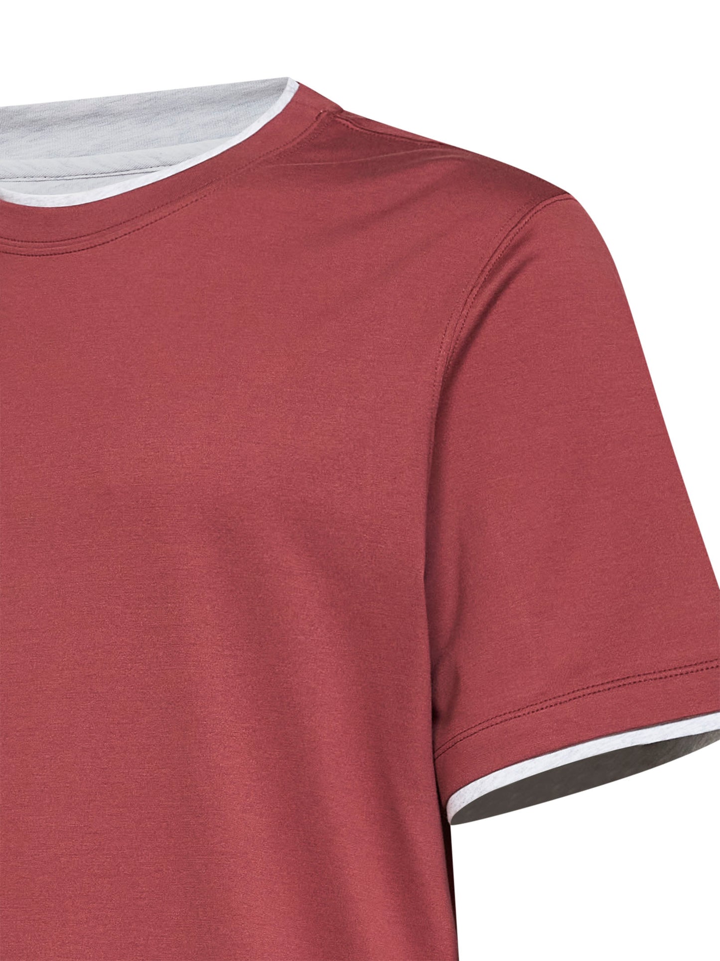 T-shirt in cotone corallo con Faux Layering