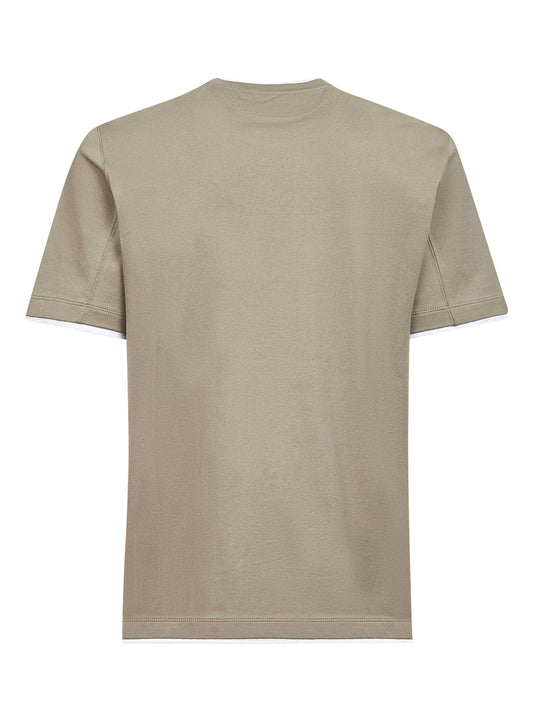 T-shirt in cotone kaki con Faux Layering